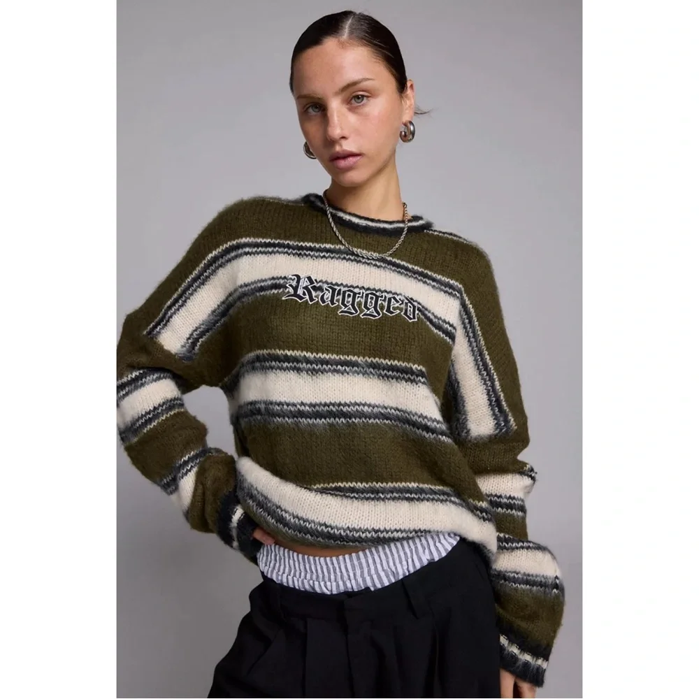 The Ragged Priest Green and Cream Crew Neck Sweater - Picture 1 of 3
